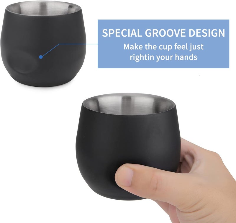 Kitchenexus Stainless Steel Espresso Cups 2 pcs Set, Double Wall Insulated Unbreakable Small Cup for Outdoor Events Picnics Party (Black-Large-6 OZ) - Image 3