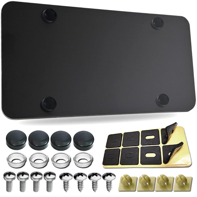 GNSZSN Stainless Steel License Plate Backing Black Heavy Duty Metal Reinforcement Plate for Car Tag Bending Protection with Screws Caps - Image 3