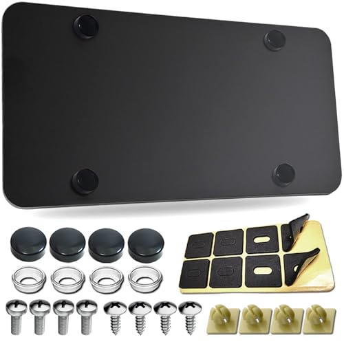 GNSZSN Stainless Steel License Plate Backing Black Heavy Duty Metal Reinforcement Plate for Car Tag Bending Protection with Screws Caps - Image 1