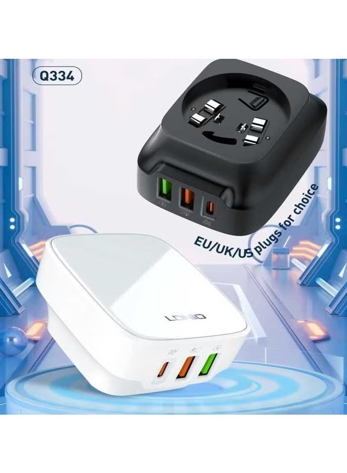 ELTRAZONE Q334 PD Fast Charger – EU, US, UK Compatible, 2 USB Ports, Type-C, Multiple Output Adapter, Mobile Phone Travel Wall Charger, Fast Charging for Smartphones, Tablets & More (White)  - Image 3