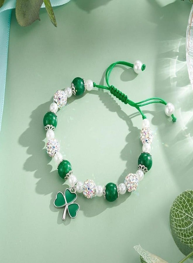 GLMOCM St Patricks Day Bracelet for Women Irish Shamrock Charm Bracelet Green Crystal Stone Beaded Stretch Bracelet Saint Patricks Day Accessories (Green C) - Image 5