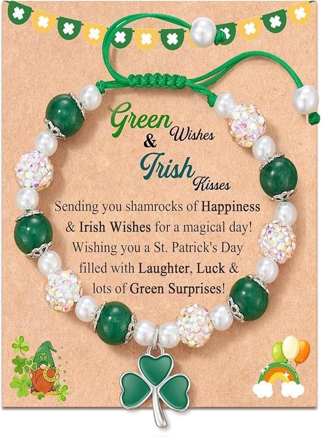 GLMOCM St Patricks Day Bracelet for Women Irish Shamrock Charm Bracelet Green Crystal Stone Beaded Stretch Bracelet Saint Patricks Day Accessories (Green C) - Image 4