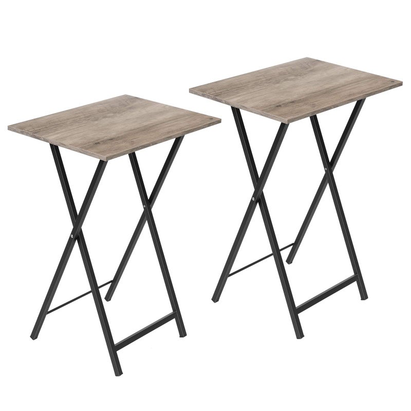 HOOBRO Side Table 2 Set Folding Tables TV Tray Table Snack Table for Eating Small Sofa End Laptop Drinks Coffee Table for Small Space Living Room Metal Frame Greige and Black EBG25BZ01