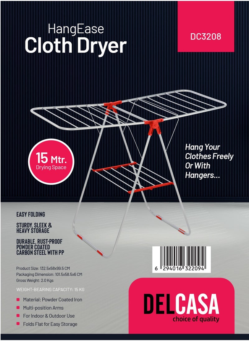Delcasa Hang Ease Cloth Dryer DC3208 15 m Drying Space, 15 kg Capacity, Rustproof Carbon Steel with PP Rods