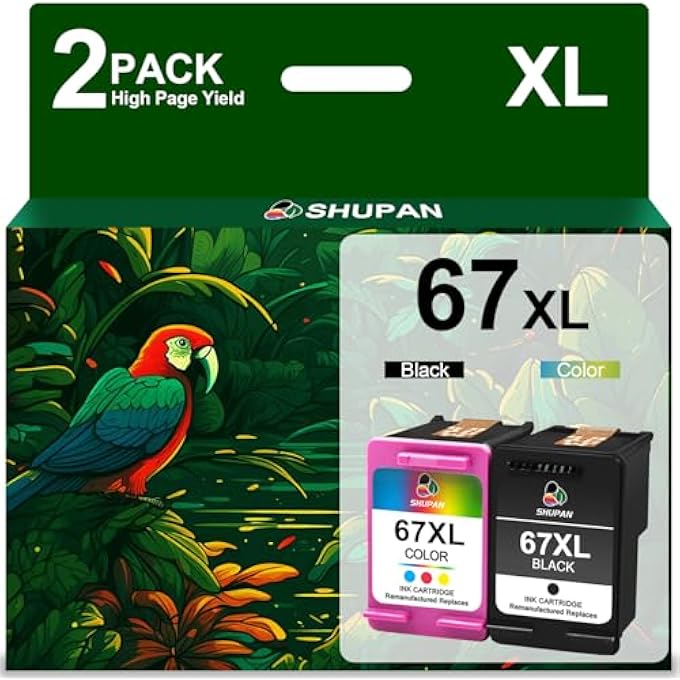 67XL INK CARTRIDGES BLACK/COLOR COMBO PACK REPLACEMENT FOR HP 67 XL 67 INK WORK FOR ENVY 6000 6055 6055E 6400E 6455E 6458E ENVY PRO 6455 6458 (BLACK AND COLOR) - Image 1
