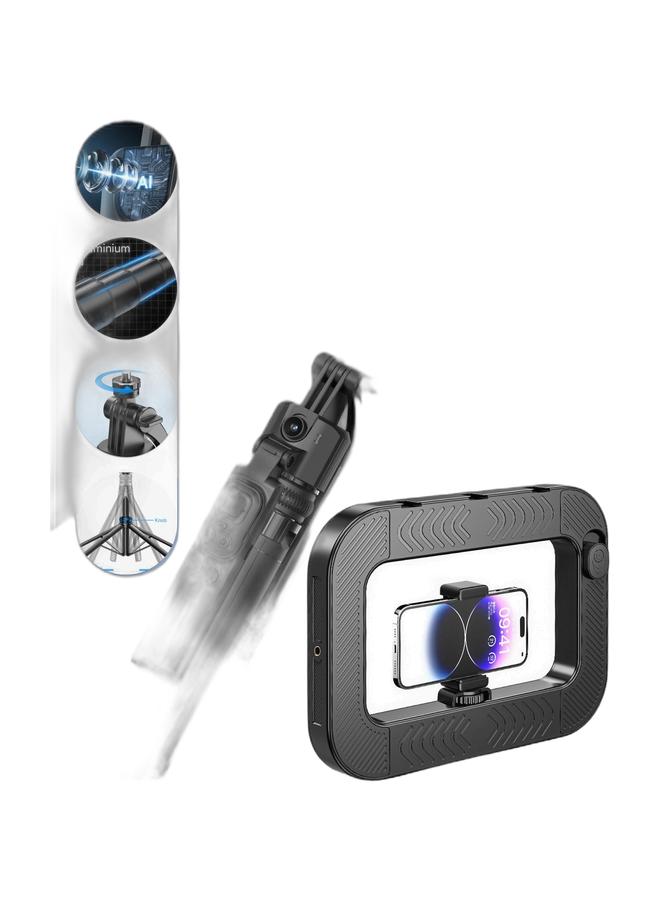 ZONIX عصا سيلفي رباعية القوائم مع جيمبال تتبع الذكاء الاصطناعي، تتبع تلقائي وتحكم بالإيماءات، قاعدة قابلة للفصل على شكل مظلة تمتد إلى 1635 مم، قاعدة ألمنيوم قوية مع عصا سيلفي وجهاز تحكم بلوتوث متعدد الوظائف للهاتف/الكاميرا (تركيب 1/4") ولوحة فيديو بإضاءة حلقة وضوء سيلفي مع ألوان RGB كاملة، 48 وضع تأثيرات وتحكم بلوتوث - إضاءة استوديو محمولة لإنشاء المحتوى، كاميرا الهاتف الذكي، بث مباشر على تيك توك، مدونات يوتيوب، مؤتمرات الفيديو، حزمة تصوير مكياج - Image 1