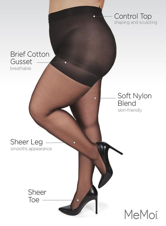 MeMoi Plus Size Curvy Control Top Pantyhose for Women, Comfortable Sheer Pantyhose, Lightweight Womens Stockings - Off Black 1X/2X - Image 3