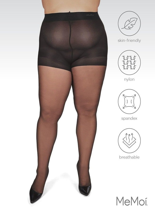 MeMoi Plus Size Curvy Control Top Pantyhose for Women, Comfortable Sheer Pantyhose, Lightweight Womens Stockings - Off Black 1X/2X - Image 5