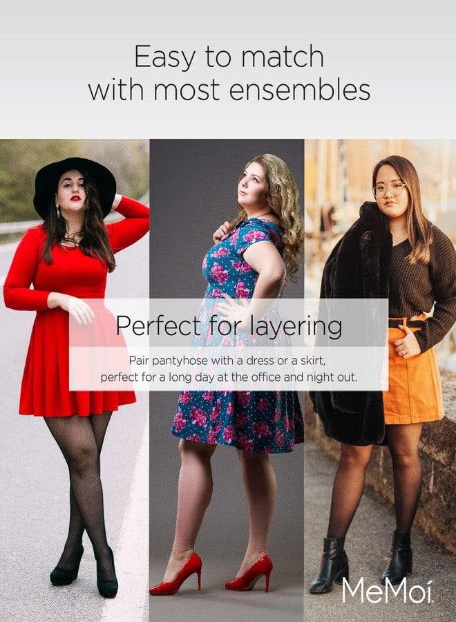 MeMoi Plus Size Curvy Control Top Pantyhose for Women, Comfortable Sheer Pantyhose, Lightweight Womens Stockings - Off Black 1X/2X - Image 4