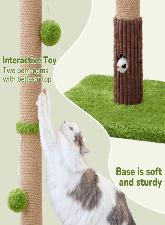Woochpet 33" Tall Cat Scratching Post for Indoor Cats Premium Sisal Scratch Posts, with Cat Toys and Fun Mouse Holer for Cats at All Ages, Scratcher Tree with Reinforced Stable Base (Green) - Image 3