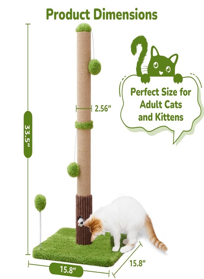 Woochpet 33" Tall Cat Scratching Post for Indoor Cats Premium Sisal Scratch Posts, with Cat Toys and Fun Mouse Holer for Cats at All Ages, Scratcher Tree with Reinforced Stable Base (Green) - Image 4