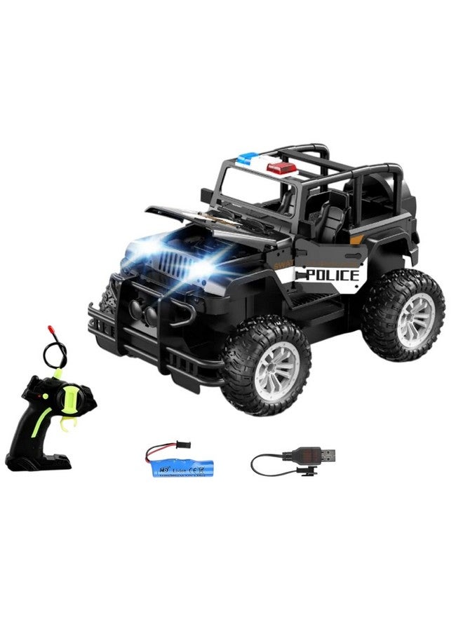 إندوس باي سيارة شرطة معدنية مصبوبة من IndusBay® قابلة لإعادة الشحن للتحكم عن بعد على الطرق الوعرة، سيارة دفع رباعي عالية السرعة بعجلات كبيرة وزاحفة على الصخور، سيارة لعبة مزودة بمصباح أمامي يعمل، لون أسود - Image 1