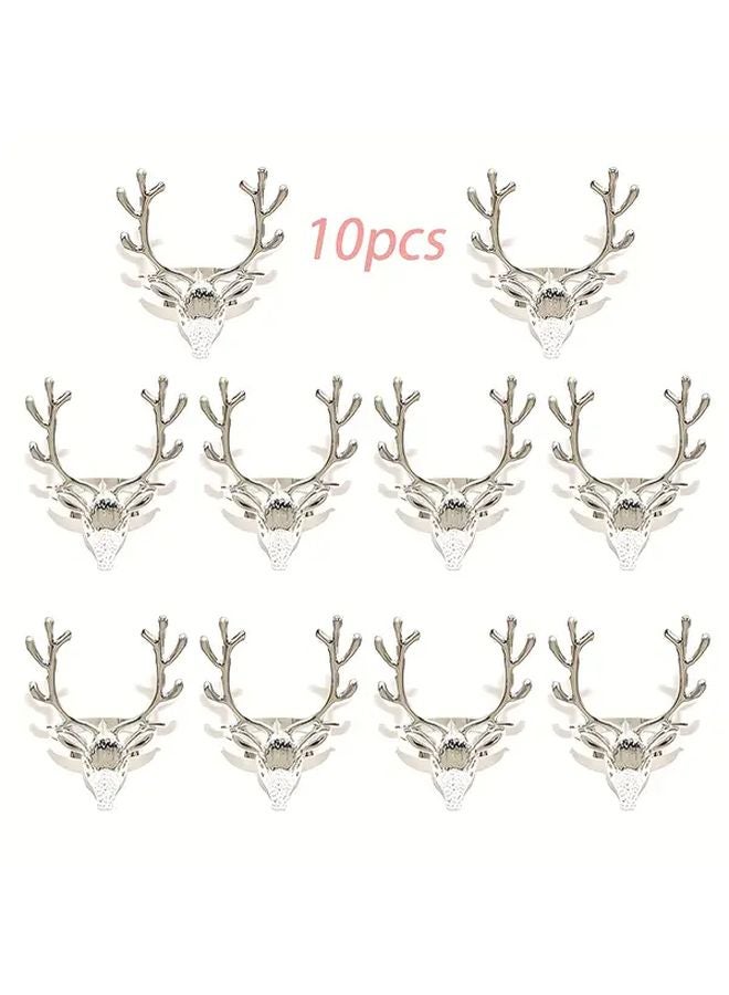 10 حزمة من حلقات المناديل الفضية لرنة عيد الميلاد مقاومة للرياح وغير قابلة للانزلاق لتزيين الطاولة - Image 1