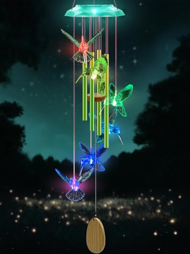 WANQDG Wind Chimes,Hummingbird Solar Wind Chimes for Outside,Green Gradation Aluminum Tubes Deep Tone Memorial Wind Bell for Garden/Patio Mobiles Decorative Gifts for Mom, Wife, Grandma Neighbors(37" Long) - Image 1