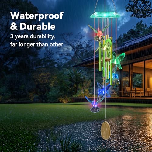 WANQDG Wind Chimes,Hummingbird Solar Wind Chimes for Outside,Green Gradation Aluminum Tubes Deep Tone Memorial Wind Bell for Garden/Patio Mobiles Decorative Gifts for Mom, Wife, Grandma Neighbors(37" Long) - Image 4