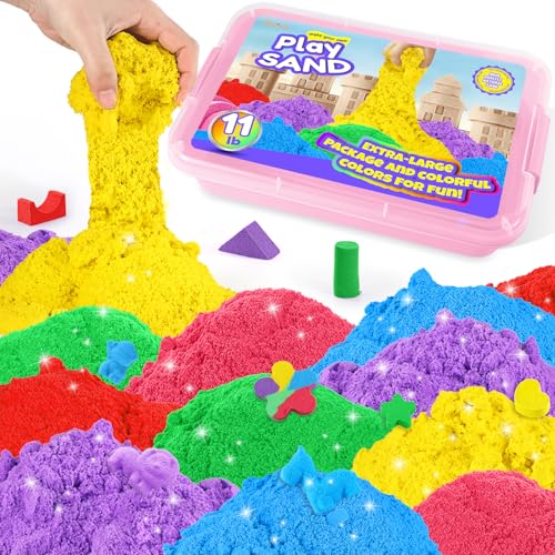 AtMini Play Sand with 6 Colored Sands of 11lbs Including a Sand Tray with Lid Sensory Toy Kits and Sand Art Kits for Kids Pink Tray - Image 1