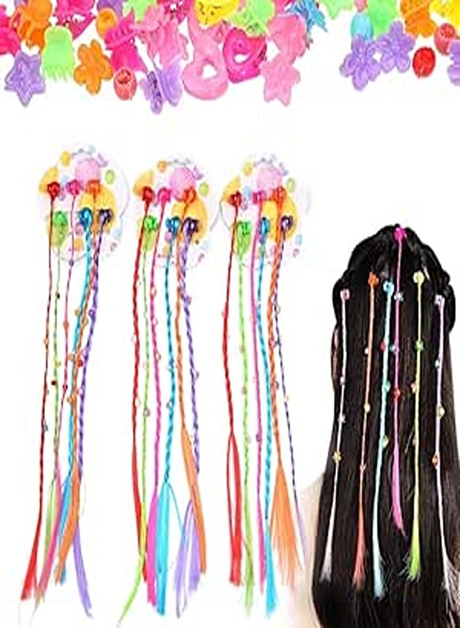 Generic 18 PCS Hair Braid Extensions Clip for Kids, 40 PCS Mini Hair Claw, Girls Colored Dreadlocks Hair Clip Extension Kit for Children Women, Beaded Hair Accessory Braided Wigs Party Dress Up Decorations
