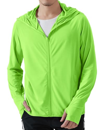 Locachy Mens UPF 50 Sun Protection Outdoor Lightweight Full Zip Hoodie Jacket Long Sleeve Fishing Hiking Performance Shirt Fluorescent Green XXL - Image 1