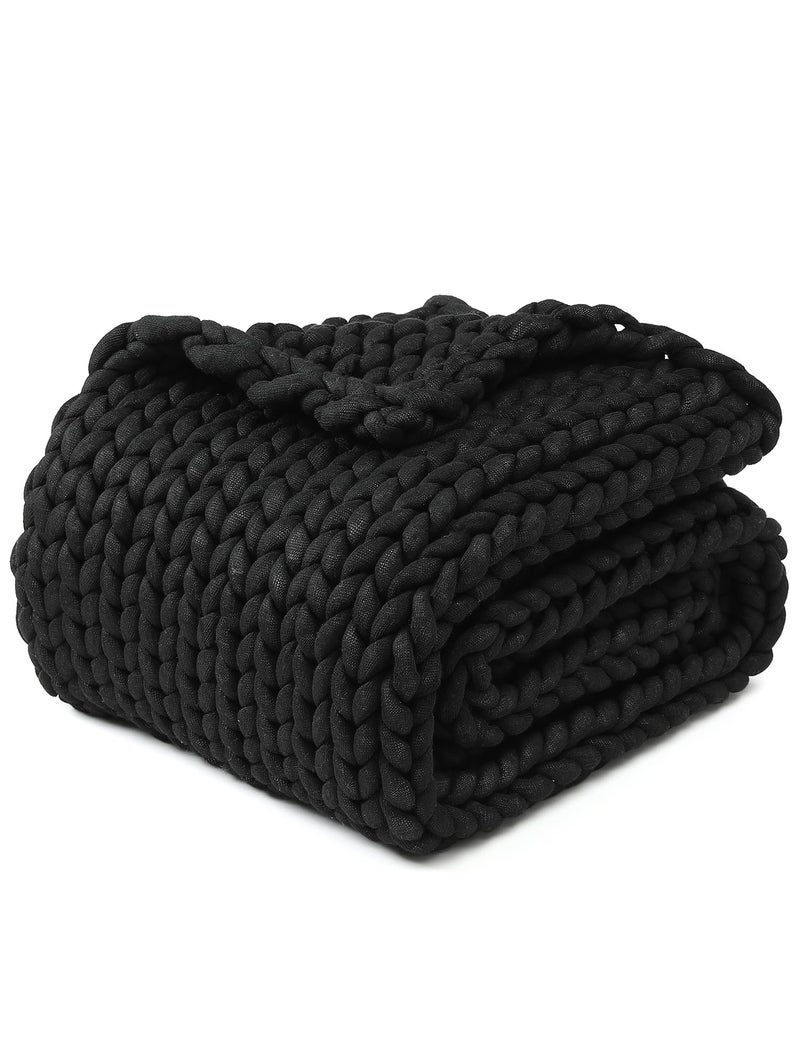YnM Chunky Throw Blanket MediumWeight Hand Knitted Skin Friendly Ventilated and Breathable Machine Washable Home Dcor Piece for Couch Sofa and Bed Black 40x50 Inch