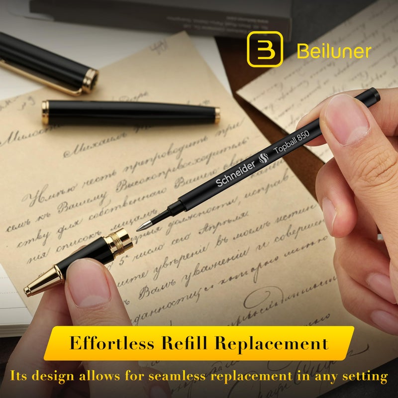 BEILUNER Schneider Rollerball Refill Black Fine - Smooth Writing Pack of 10 Rollerball Refills Designed for BEILUNER Pens - Safety Non Dry Roller Pen Refill F - Schneider 850 Size - Made in Germany - Image 4