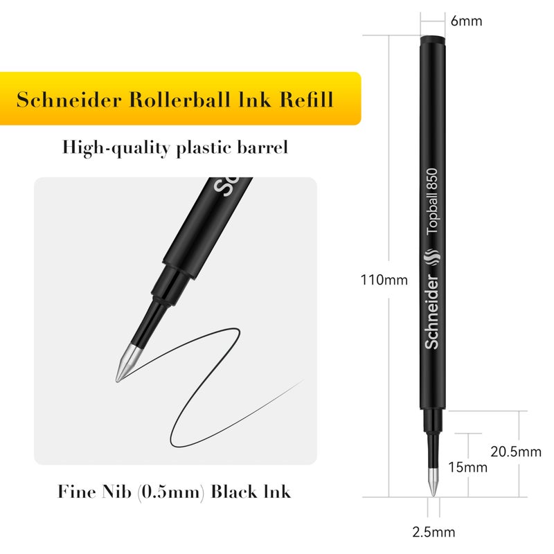 BEILUNER Schneider Rollerball Refill Black Fine - Smooth Writing Pack of 10 Rollerball Refills Designed for BEILUNER Pens - Safety Non Dry Roller Pen Refill F - Schneider 850 Size - Made in Germany - Image 3