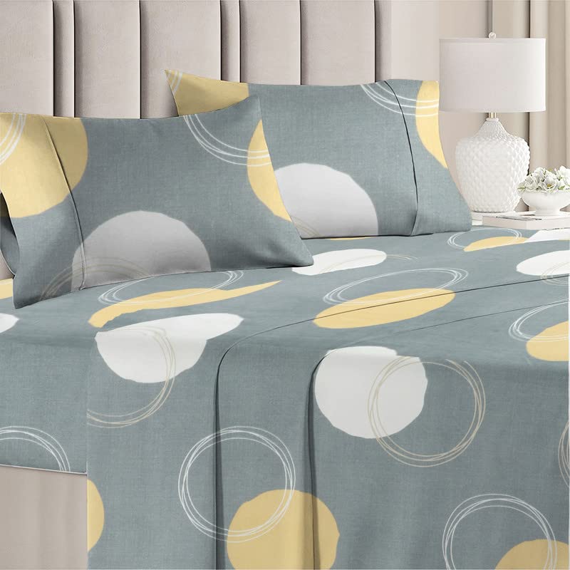 BSB HOME 300 GSM Cotton Large Cricle Printed AC/All Season/Summer Comforter Quilt Set King Size Double Bed with 1 Flat bedsheet-90x100 inch and Two Pillow Covers II 4 Pcs Comforter Set -Grey - Image 3