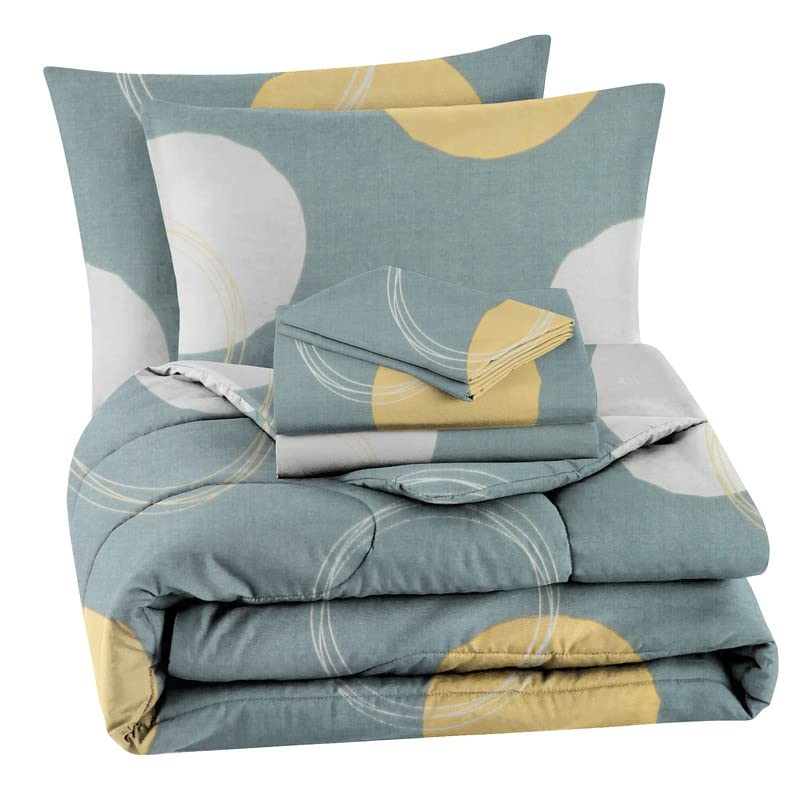 BSB HOME 300 GSM Cotton Large Cricle Printed AC/All Season/Summer Comforter Quilt Set King Size Double Bed with 1 Flat bedsheet-90x100 inch and Two Pillow Covers II 4 Pcs Comforter Set -Grey - Image 5