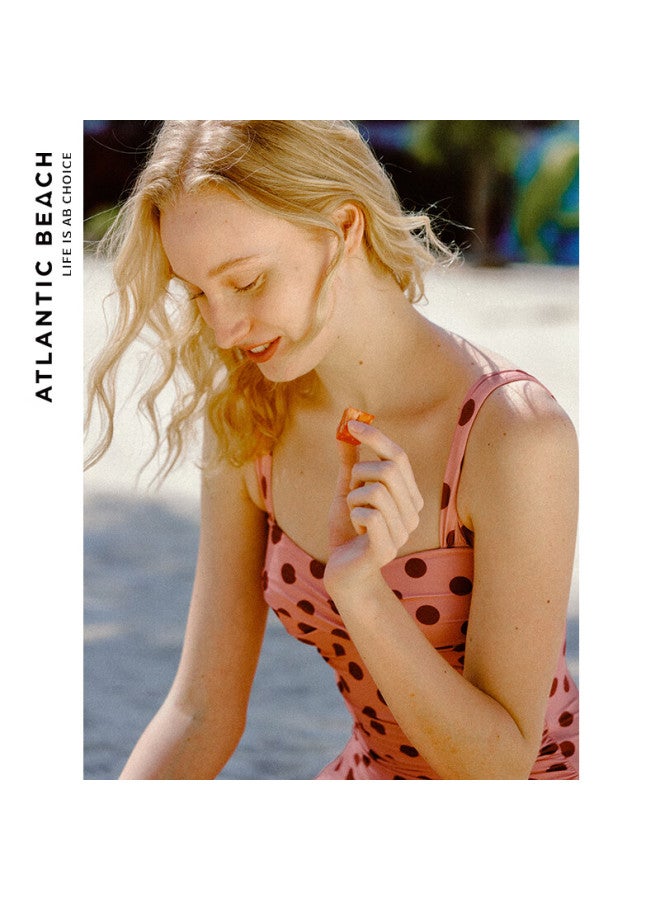 Atlanticbeach 2025 New Vacation Retro French Polka Dot Series One-piece Dress-style Swimsuit, Sun Protection, Beach Belly-covering Slimming Swimwear - Image 1