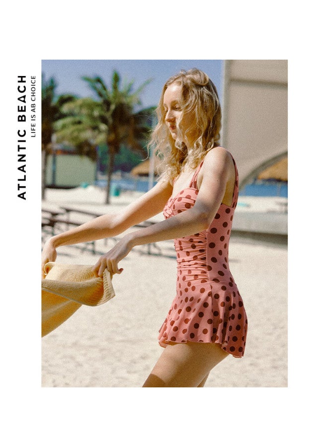 Atlanticbeach 2025 New Vacation Retro French Polka Dot Series One-piece Dress-style Swimsuit, Sun Protection, Beach Belly-covering Slimming Swimwear - Image 2