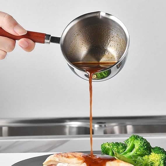 SHREESAMP Stainless Steel Mini Soup Pot with Wooden Handle, Milk Pan, Portable Butter & Sauce Warmer, Small Saucespan for Home, Kitchen, Camping, Restaurant, and Breakfast Cooking (300 ml) - Image 4