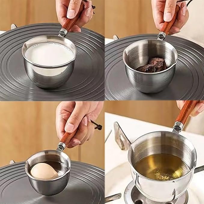 SHREESAMP Stainless Steel Mini Soup Pot with Wooden Handle, Milk Pan, Portable Butter & Sauce Warmer, Small Saucespan for Home, Kitchen, Camping, Restaurant, and Breakfast Cooking (300 ml) - Image 3