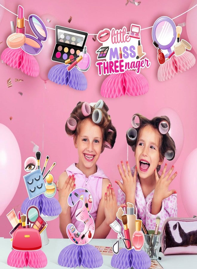 Balterever Little Miss Threenager Birthday Decorations for Girls 8PCS Little Miss Threenager Birthday Honeycomb Centerpieces Makeup 3rd Birthday Party Decorations for 3 Year Old Girl - Image 4