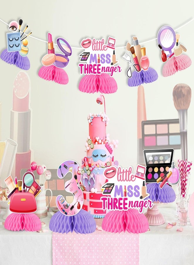 Balterever Little Miss Threenager Birthday Decorations for Girls 8PCS Little Miss Threenager Birthday Honeycomb Centerpieces Makeup 3rd Birthday Party Decorations for 3 Year Old Girl - Image 2