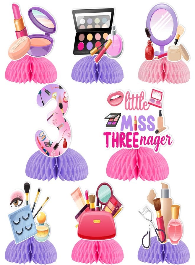 Balterever Little Miss Threenager Birthday Decorations for Girls 8PCS Little Miss Threenager Birthday Honeycomb Centerpieces Makeup 3rd Birthday Party Decorations for 3 Year Old Girl - Image 1