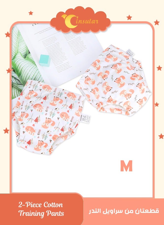 انسولار سروال تدريب قطني للأطفال مكون من قطعتين، مقاس M، 6 طبقات، ملابس داخلية قابلة للتنفس وقابلة للغسل مع نمط ثعلب جميل للتدريب على استخدام المرحاض للأطفال الصغار، برتقالي - Image 1