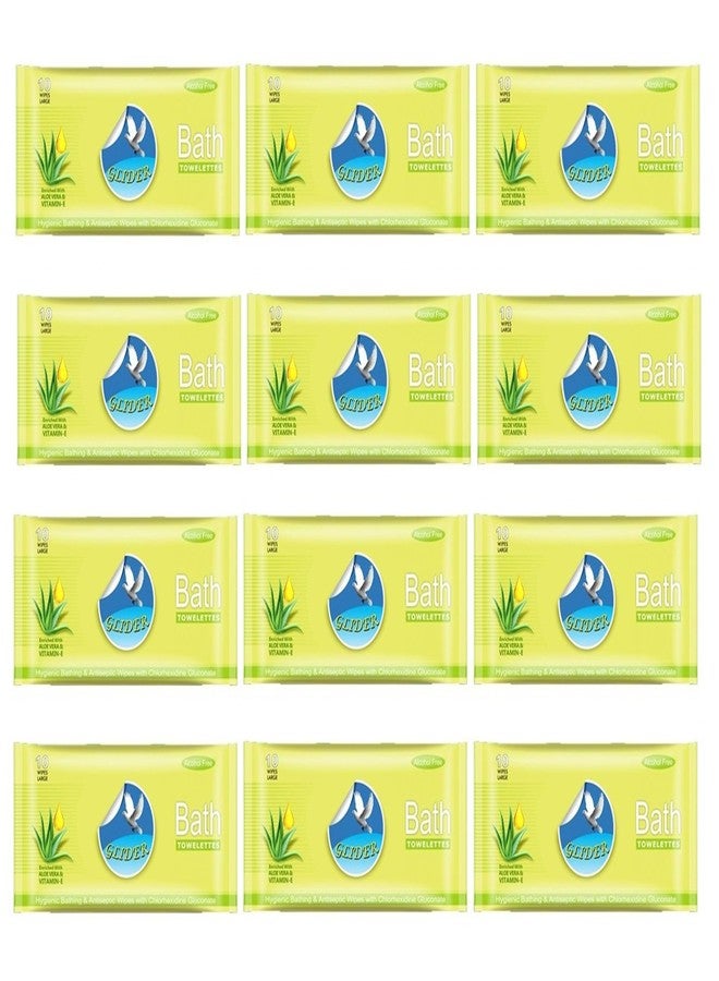 Glider Bed Bath Wipes | 12 Packs | 120 Wipes | Enriched with Aloe Vera & Vitamin E | Extra-Large, No-Rinse Cleansing Wipes for Adults & Seniors - Image 1