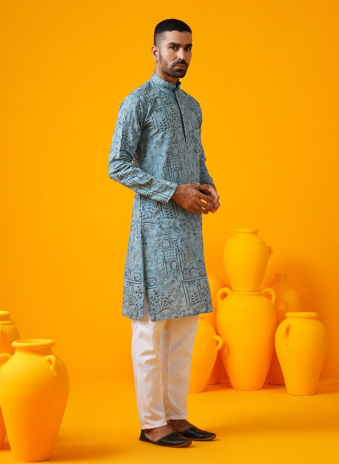 Sojanya Floral Embroidered Kurta and Pyjama Set for Men - Image 4