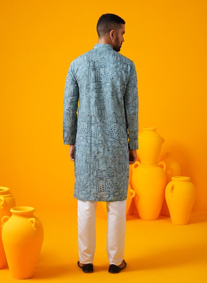 Sojanya Floral Embroidered Kurta and Pyjama Set for Men - Image 3