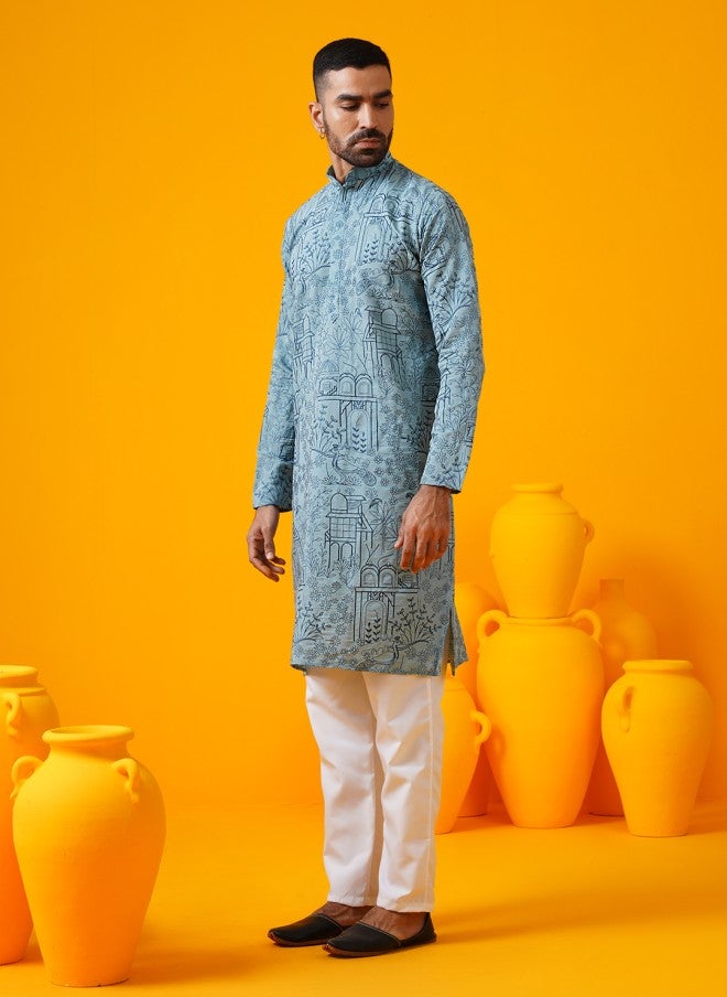 Sojanya Floral Embroidered Kurta and Pyjama Set for Men - Image 2