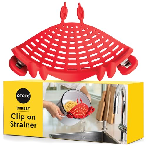 OTOTO NEW Crabby Clip-On Strainer by OTOTO - Silicone and Stainless Steel Pasta Strainer, Funny Gifts, Cute Kitchen Accessories, Red Crab, Cool Kitchen Gadgets - Image 1