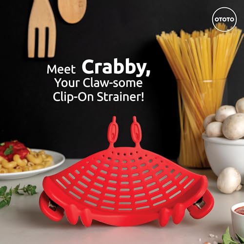 OTOTO NEW Crabby Clip-On Strainer by OTOTO - Silicone and Stainless Steel Pasta Strainer, Funny Gifts, Cute Kitchen Accessories, Red Crab, Cool Kitchen Gadgets - Image 3
