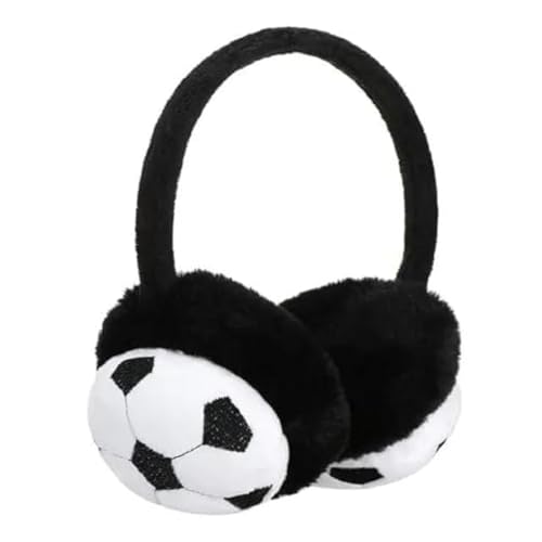 CAPITEUM Soccer Ball Design Winter Earmuffs for Kids, Red and Black, Plush Ear Warmers (Black) - Image 1