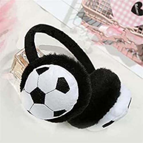 CAPITEUM Soccer Ball Design Winter Earmuffs for Kids, Red and Black, Plush Ear Warmers (Black) - Image 3