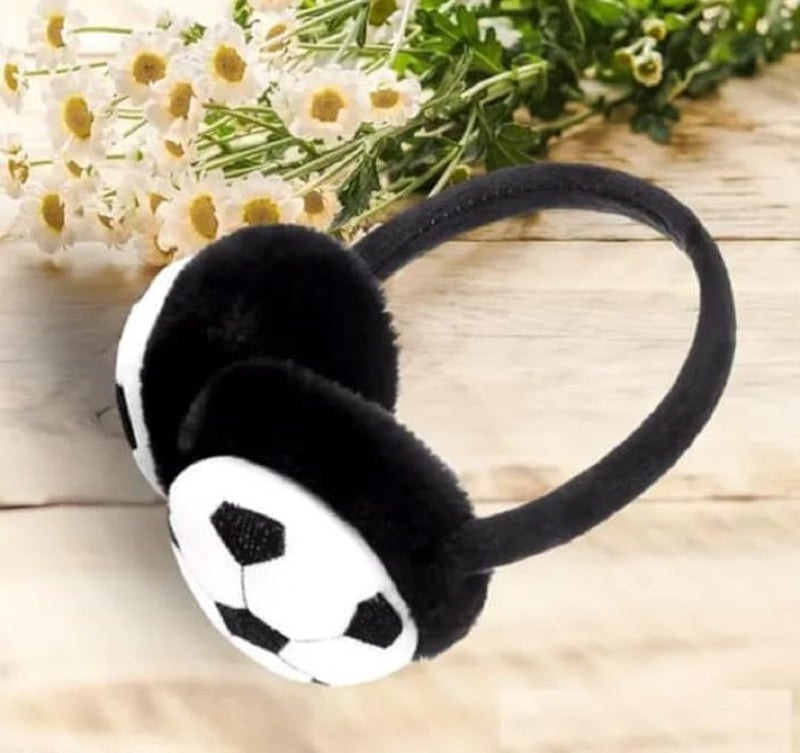 CAPITEUM Soccer Ball Design Winter Earmuffs for Kids, Red and Black, Plush Ear Warmers (Black) - Image 4