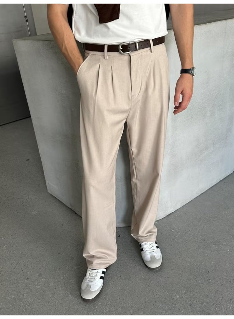 HYMAN Men's Pleated Baggy Pattern Fabric Trousers - Image 2
