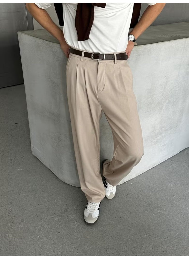 HYMAN Men's Pleated Baggy Pattern Fabric Trousers - Image 1