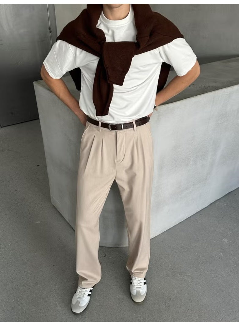 HYMAN Men's Pleated Baggy Pattern Fabric Trousers - Image 3
