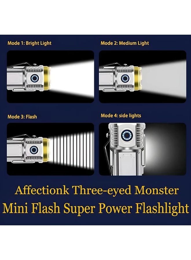 Black Three Eyed Monster Mini Flashlight 3LED Thumb Light Multiple Modes Rechargeable - Image 3
