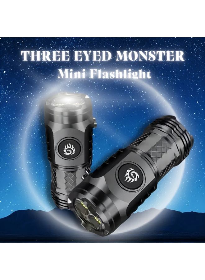 Black Three Eyed Monster Mini Flashlight 3LED Thumb Light Multiple Modes Rechargeable - Image 2