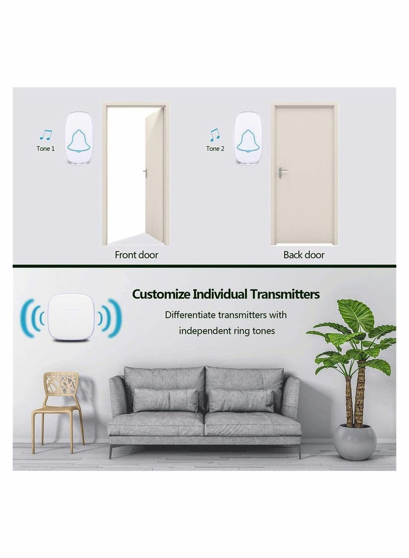 Wireless Doorbell, Waterproof Door Bell with 38 Melodies and Led Flash,1000-Foot Range, 4 Level Volume, 2 Remote ons and 1 Receiver - Image 5